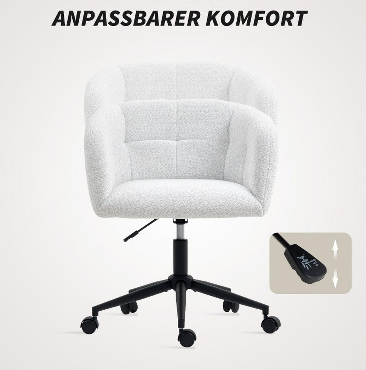 DREHSTUHL 65/59/75-85 cm cremeweiß aus Polyester höhenverstellbar - Creme, Kunststoff (59/85/65cm) - OKWISH