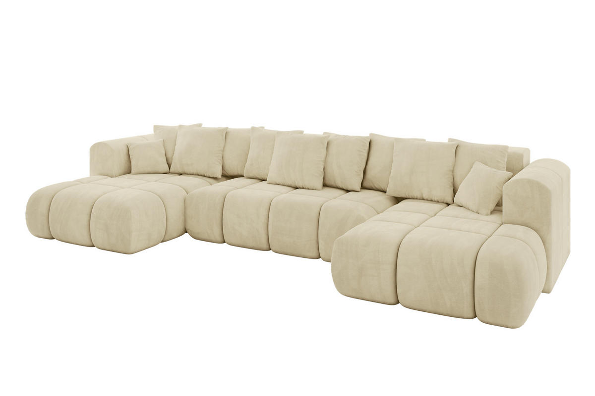 WOHNLANDSCHAFT Ottomane Links CLOUD-U-v1 414x180x40 Beige Velours - Beige, Holzwerkstoff/Kunststoff (414/90/180cm) - ALTDECOR