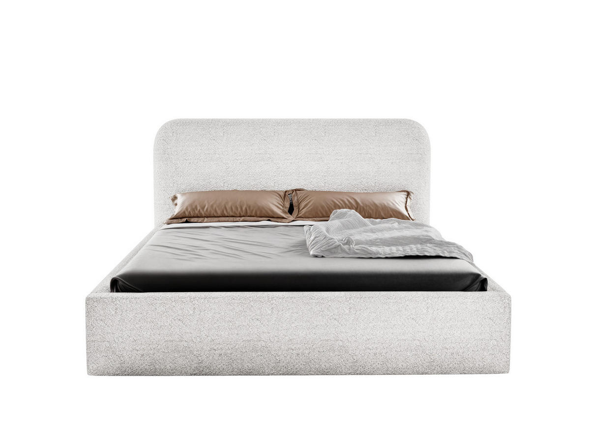 POLSTERBETT LAVINO 180x200 mit Bettkasten & Metallgestell – Bouclé Stoff MONTE Weiß - Weiß, Textil (180/200cm) - Luxkor24