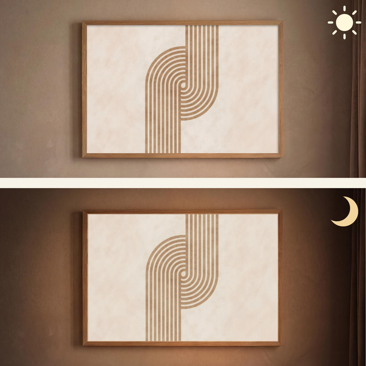 NÁSTĚNNÁ LAMPA S AKUMULÁTOREM Symetrický ohyb - měděná barva 90x60 cm - béžová, kompozitní dřevo (90/60/8cm) - OnlyWow