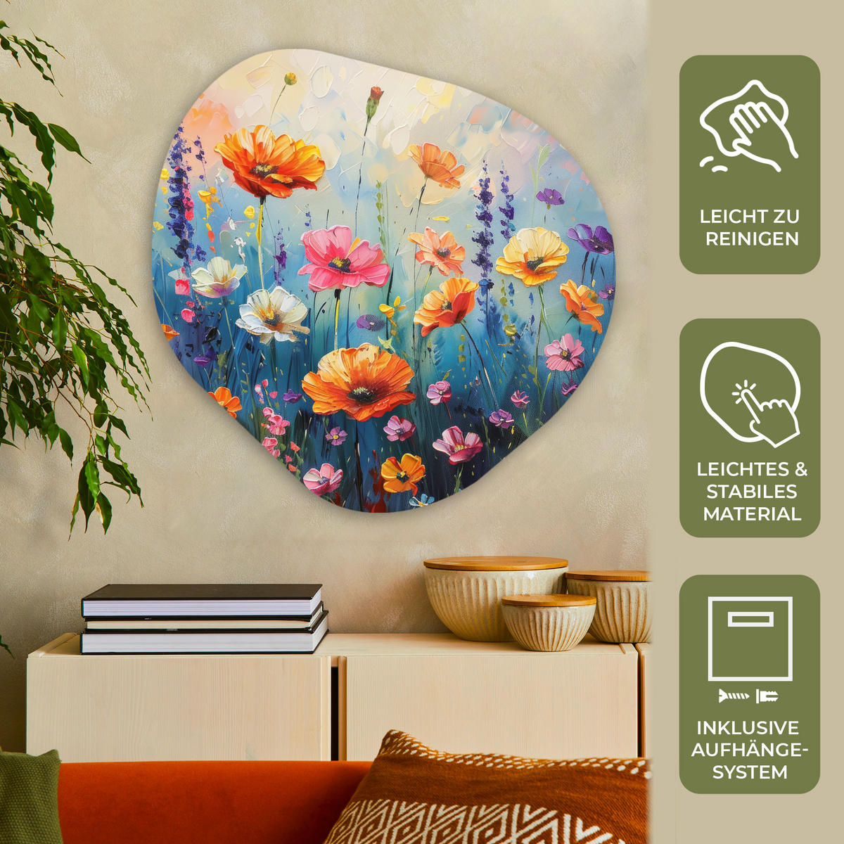 WANDBILD Blumen - Natur - Aquarell - Kunst 90x90 cm - Multicolor, Kunststoff (90/90cm) - MuchoWow