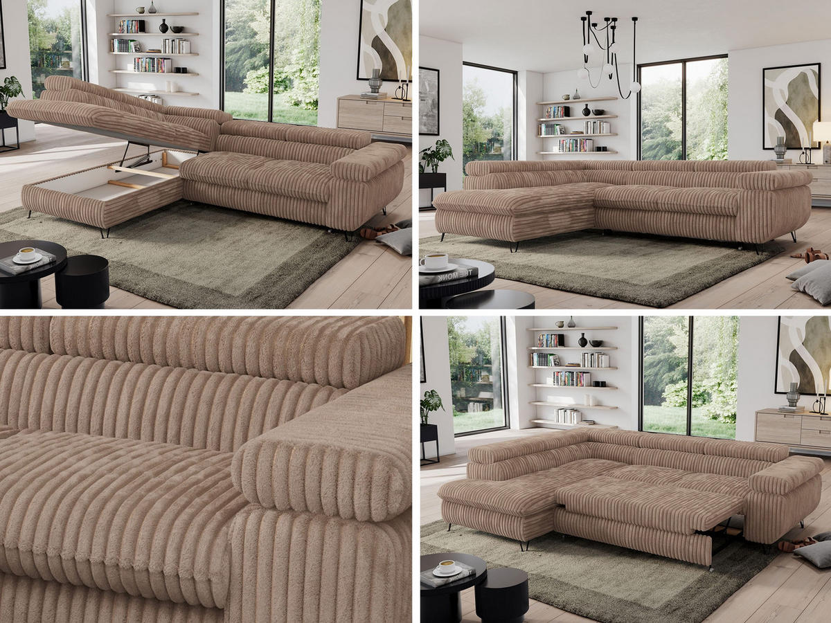 ECKSOFA PEDRO L Braun Cord - Links Seite - Schwarz/Braun, Textil/Metall (208/273cm) - MKS
