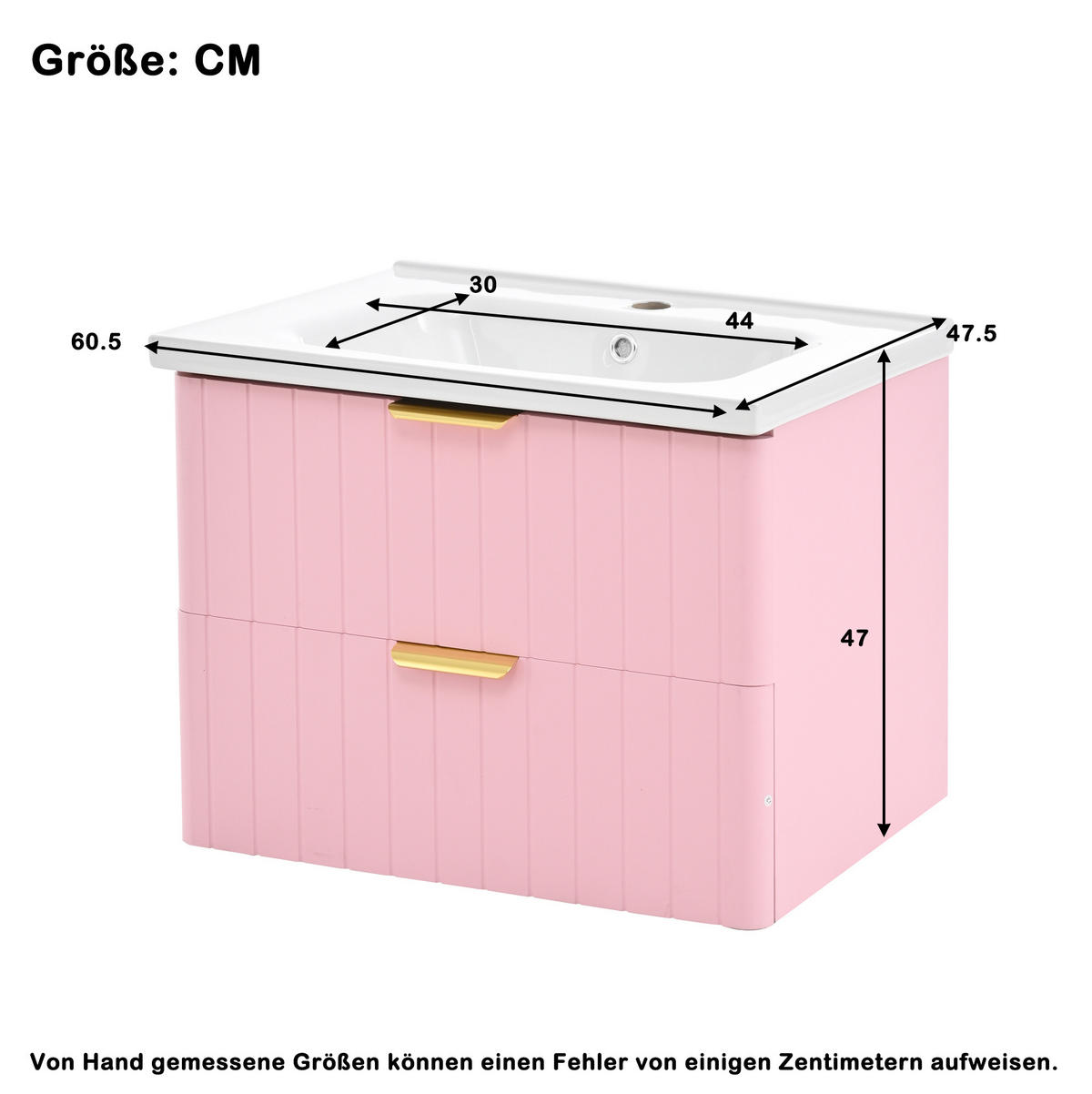 WANDMONTIERTER Waschtisch mit Keramikbecken 60.5x47.5x47cm Rosa-Weiß,2 Ebenen - Rosa, Holzwerkstoff (60.5/47/47.5cm) - Modfu