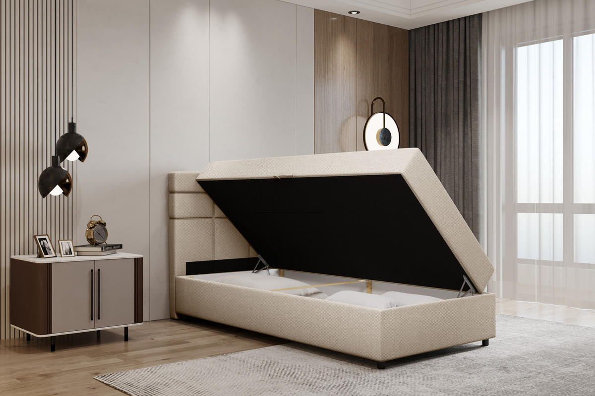 BOXBETT Reve 100 x 200 cm mit Bettkasten und Lattenrost ohne matratze - beige - Beige, Holz (100/200cm) - Homesy