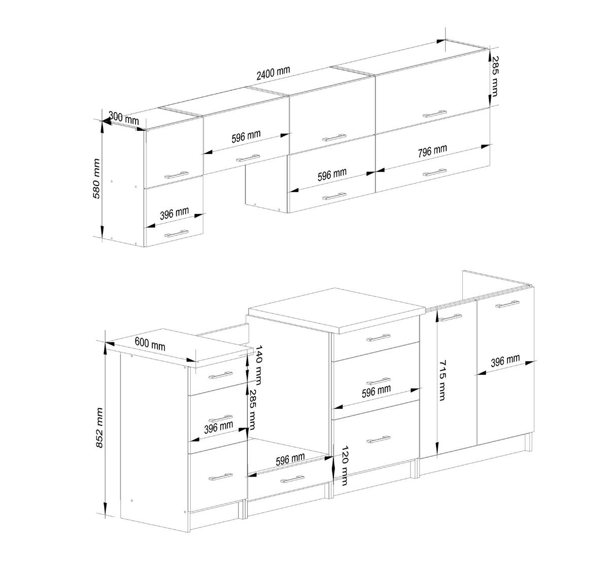 BUCĂTĂRIE fără electrocasnice Alb, beton 203/240/46 - alb, compozit lemnos (240/203/46cm) - RAUMHIRSCH FURNITURE