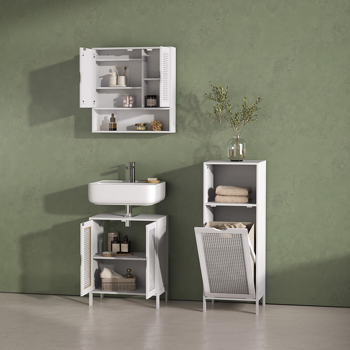 KOMPLET KOPALNIŠKEGA POHIŠTVA Mincio, Bela, 3-delni - bela, leseni material (50/60/29cm) - Livinity®