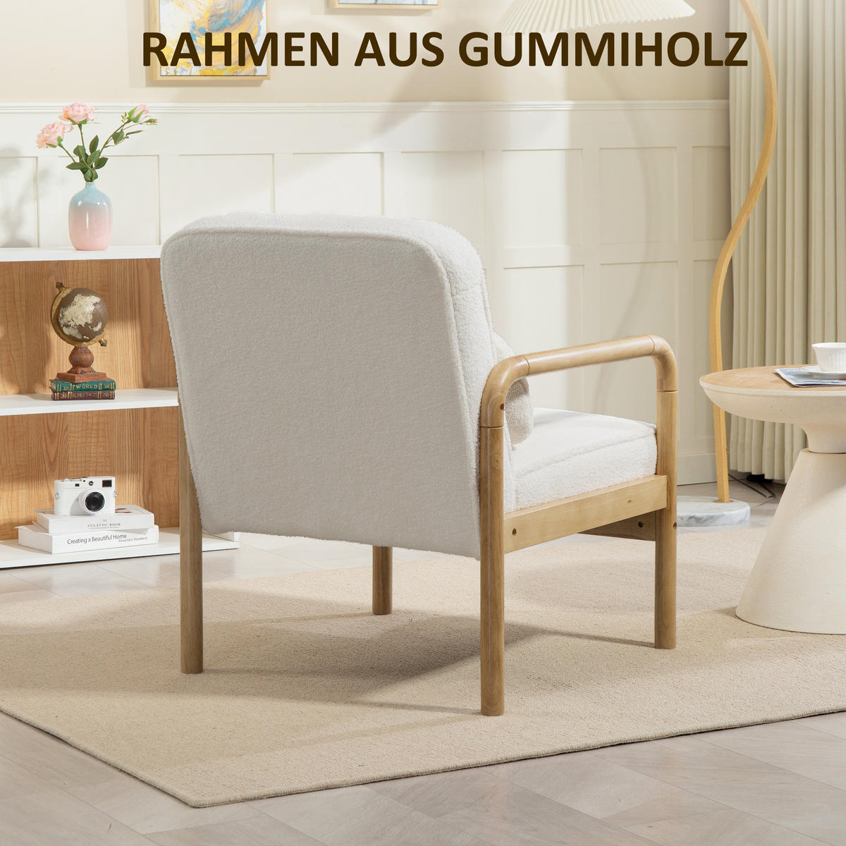 SESSEL mit Armlehnen, Holzbeine, Weiß - Weiß, Textil (80/83/67cm) - HOMCOM