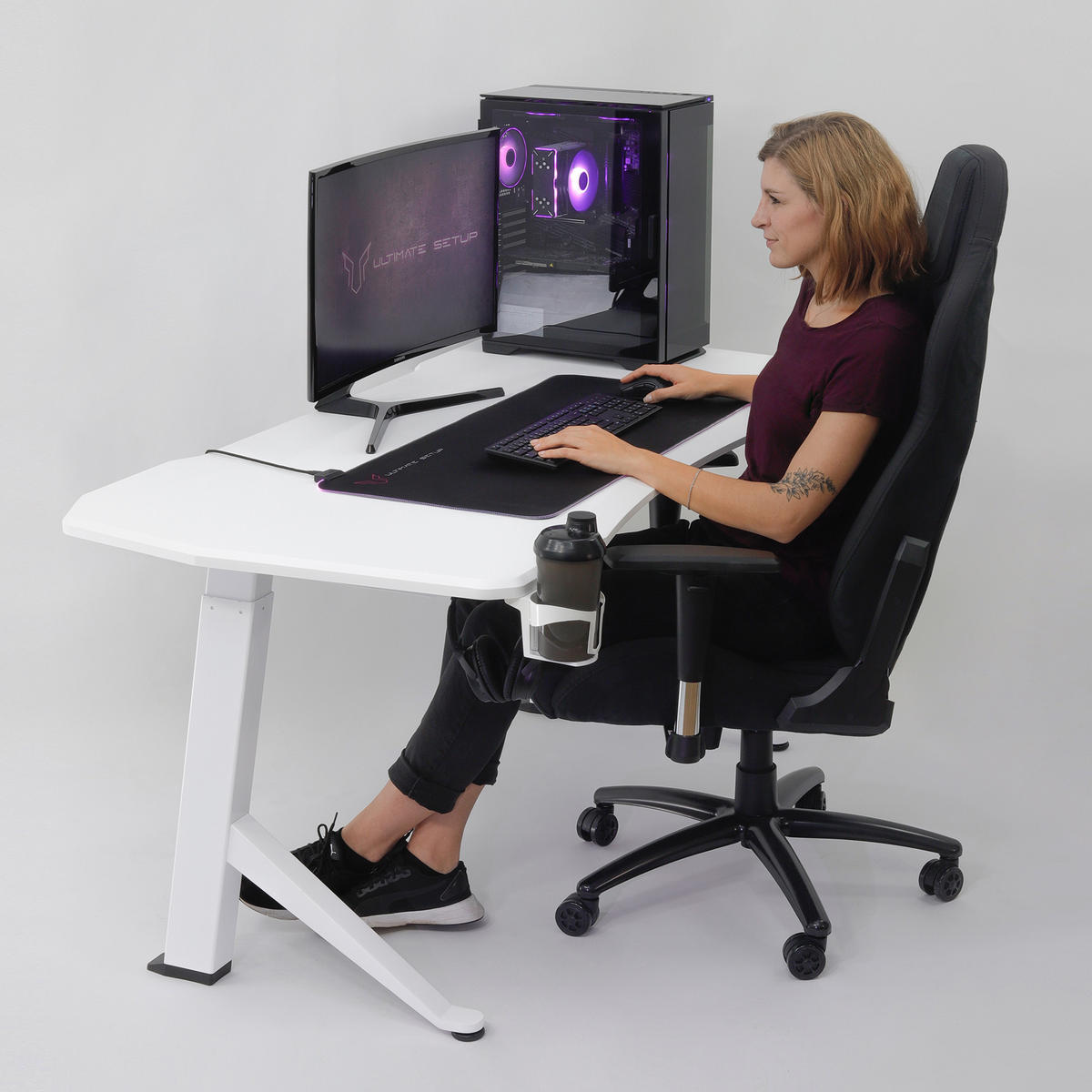GAMING Tisch höhenverstellbar elektrisch 180x80 cm, Weiß - Weiß, Kunststoff (180/80/120cm) - Ultimate Setup