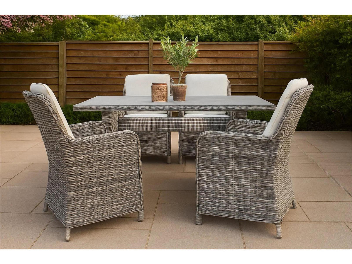DINING-LOUNGE-SET Ria Grau-Braun 4-teilig mit Tisch 160/90/75 cm und 4 Sesseln - Grau, Kunststoff - Green Spirit