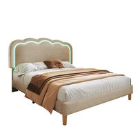 POLSTERBETT 140/200 cm mit LED-Beleuchtung, verstellbarem Kopfteil und Leinenbezug, Beige - Beige, Textil - Redom