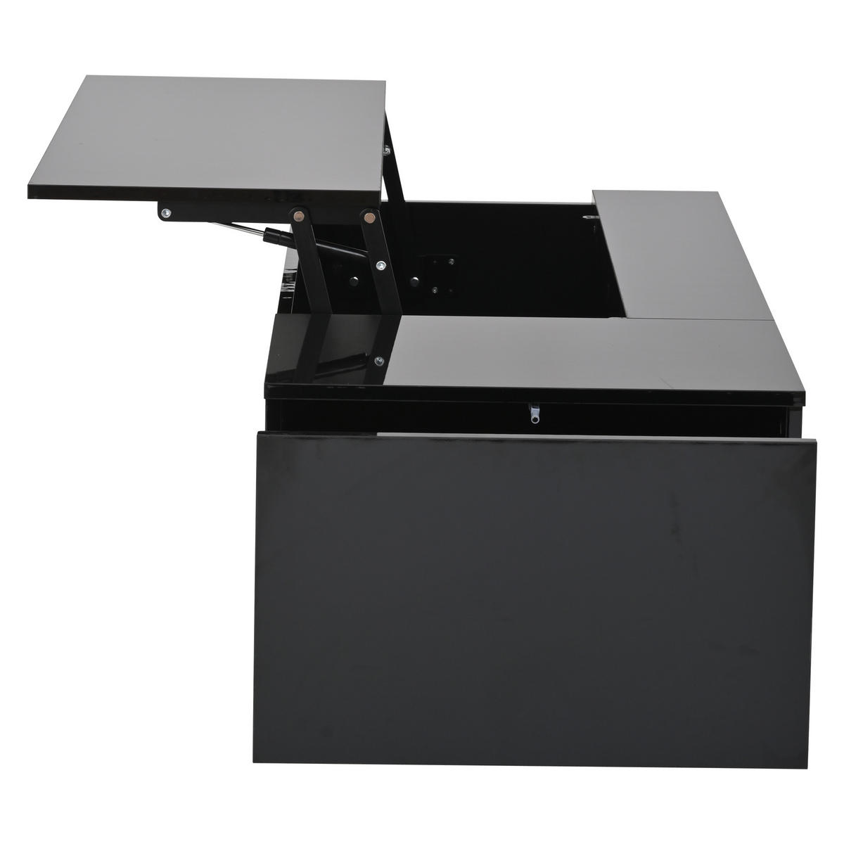 COUCHTISCH 100/50/40 cm höhenverstellbar mit verstecktem Stauraum und LED-Licht - Schwarz, Holzwerkstoff (100/50/40cm) - OKWISH