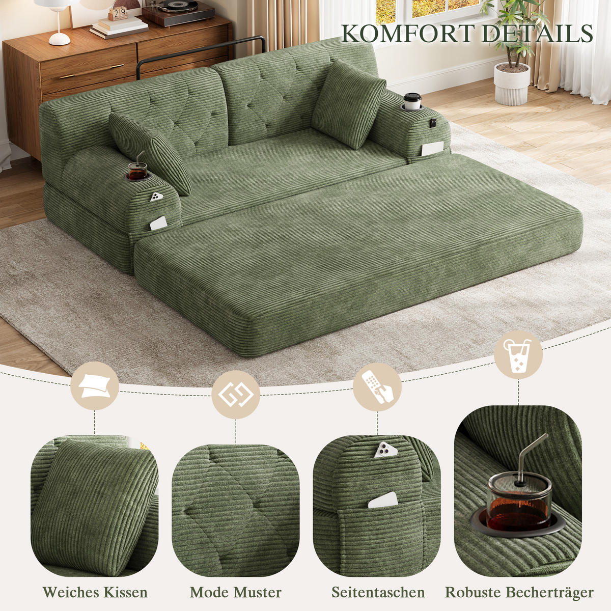 PAT SUPRAETAJAT METALIC, negru, 90x200cm, cu birou și raft - verde, material textil (168/81/80cm) - Urban Meuble