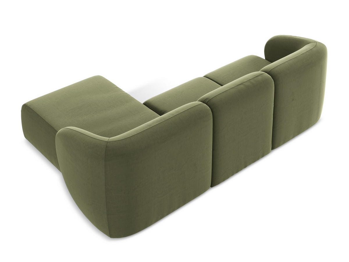 ECKSOFA Rechts Samt Stoff Grün - Schwarz/Olivgrün, Holzwerkstoff/Kunststoff (248/166cm) - Makamii
