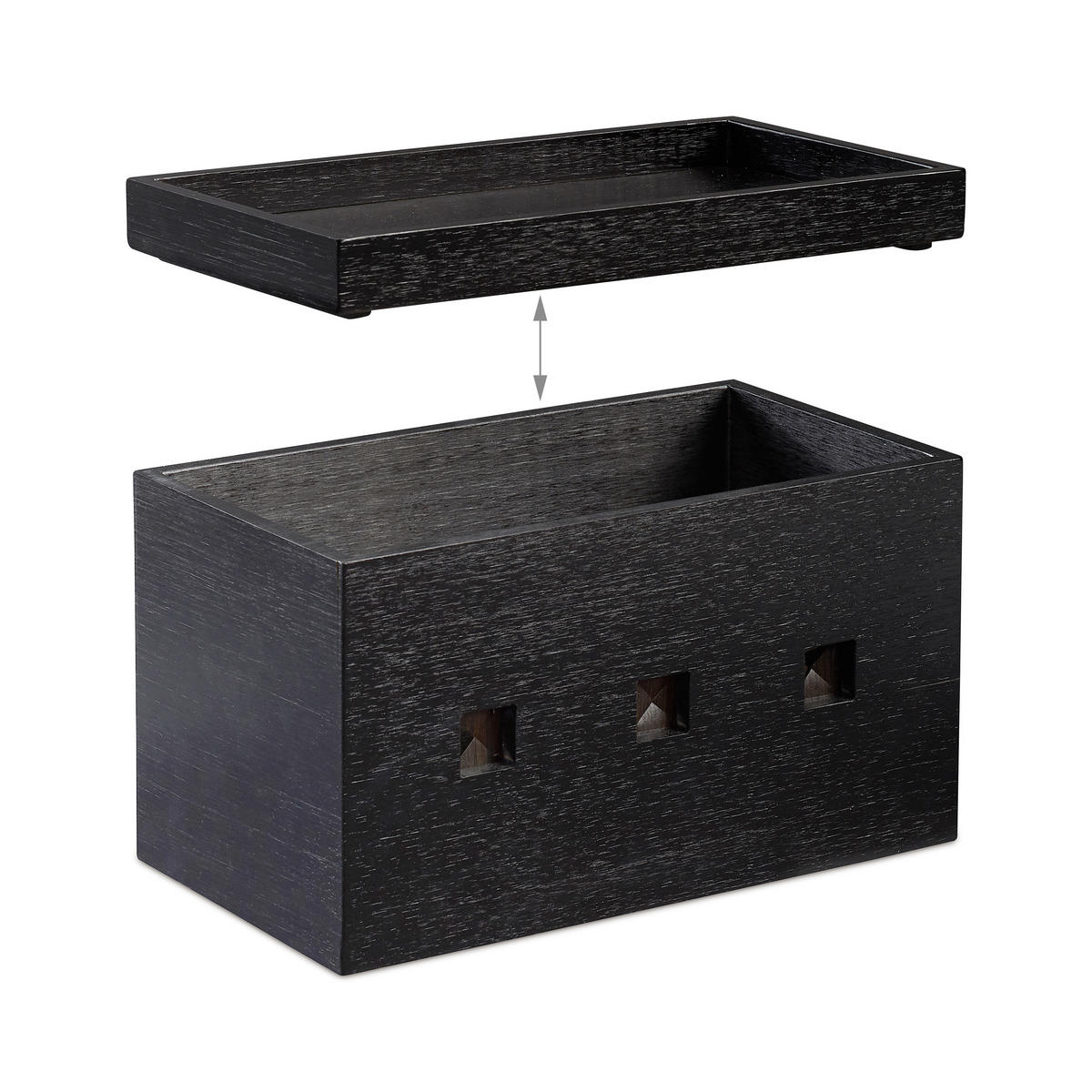 KABELBOX - Schwarz, Holz (14/25.5/16.5cm) - Relaxdays