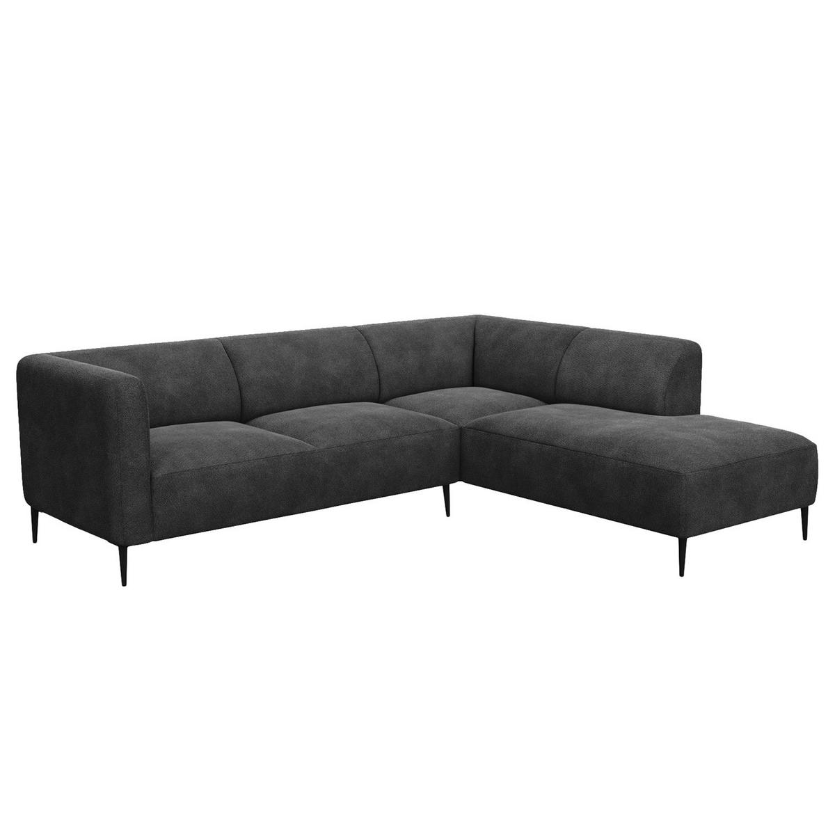 2,5-SITZER ECKSOFA mit Ottomane - Anthrazit/Schwarz, Textil/Metall (252/205cm) - home24