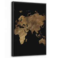 LEINWAND Bilder mit Rahmen - Weltkarte - Gold - Luxus - Erde - Schwarz - 20x30 - Goldfarben, Textil (20/30cm) - MuchoWow