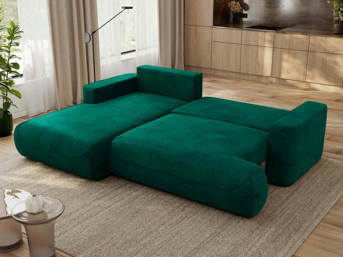 ECKSOFA OVO L Dunkelgrün Velvet - Links Seite - Dunkelgrün/Dunkelgrau, Kunststoff/Textil (271/195cm) - MKS
