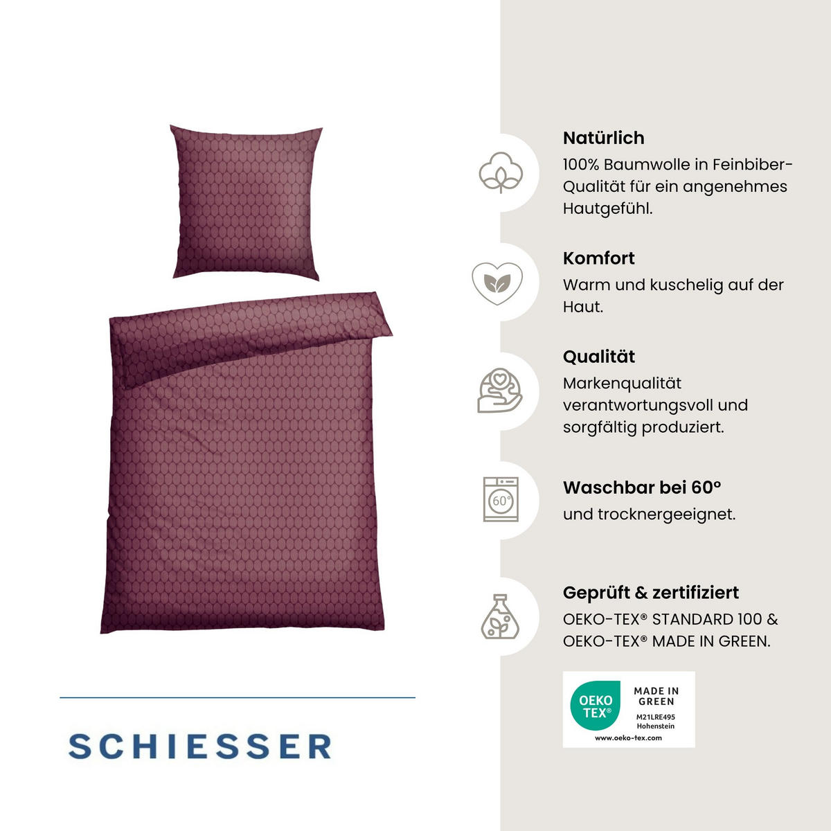 BETTWÄSCHESET Drops - Feinbiber - 2-teilig - 135x200 cm - Mauve - Mauve, Textil (135/200cm) - SCHIESSER