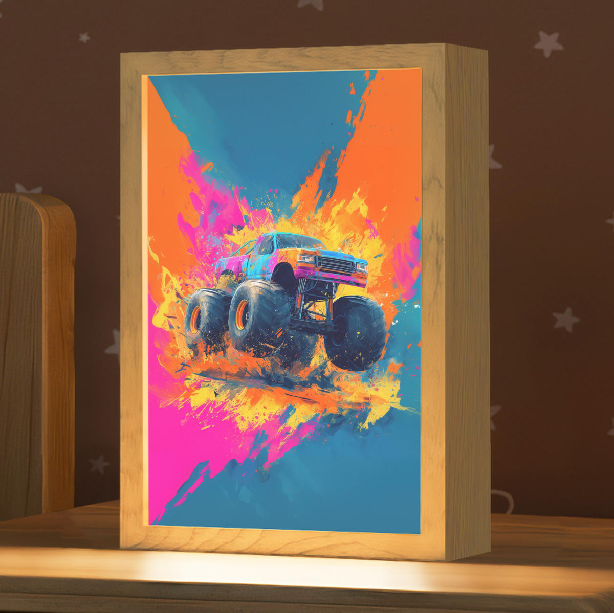 NACHTTISCHLAMPE Monstertruck - Abstrakt - Farbspritzer - Farbenfroh 20x30 cm - Pink, Holzwerkstoff (8/20/30cm)