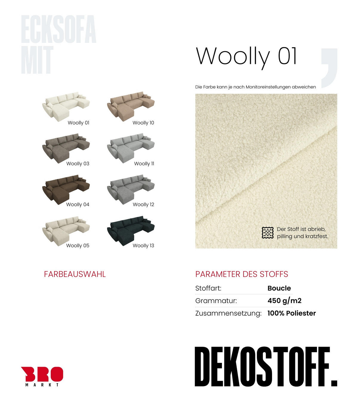 WOHLANDSCHAFT Rotterdam U mit Schlaffunktion Beige Bouclé - Beige, Textil (310/80/141cm) - Bromarkt