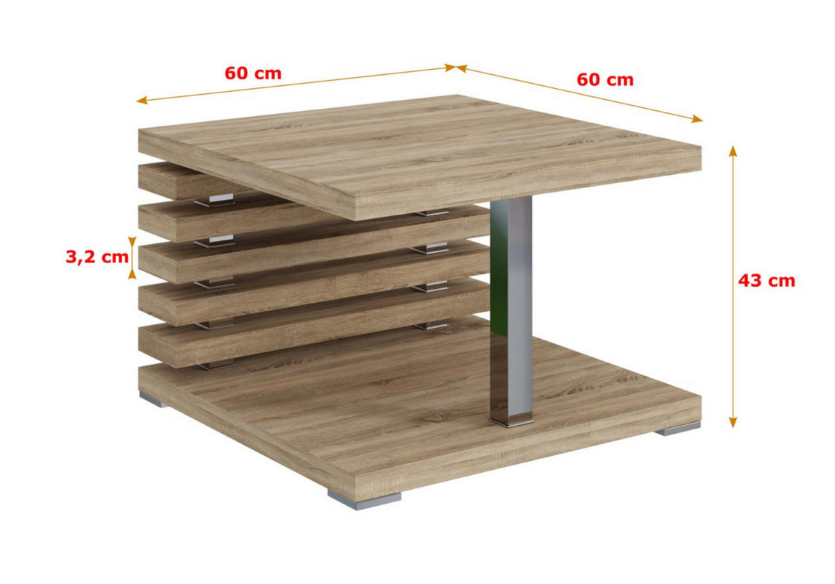 KAFFEETISCH 60x60x44 cm - Sonoma Eiche - YOTO +2 - Erlefarben, Holzwerkstoff (60/60/44cm) - ALTDECOR