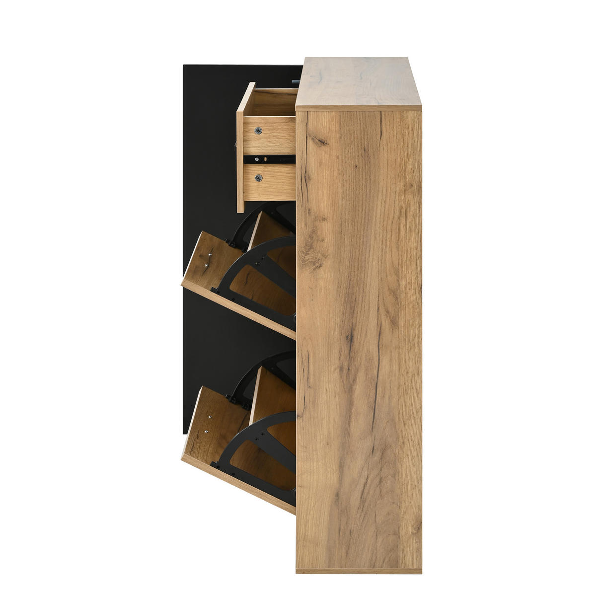 SCHUHSCHRANK mit Schublade 3 Türen drehbare Schuhregale verstellbare Einlegeböden Spanplatte modernes Design - Naturfarben, Holzwerkstoff (80/95.5/24cm) - EVRYAE