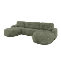 WOHNLANDSCHAFT mit Schlaffunktion und Bettkasten LIRA-U - 335x172x89 Olive - Olivgrün, Holzwerkstoff/Textil (335/89/172cm) - ALTDECOR