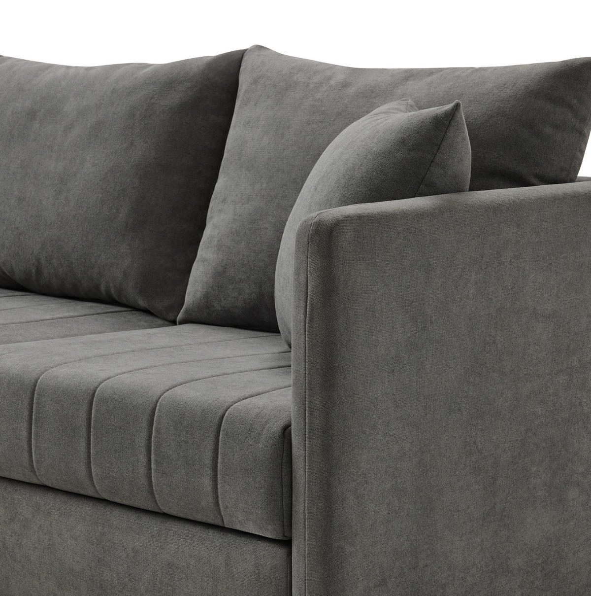 ECKSOFA 220/194/85 cm grau aus Baumwoll-Leinenstoff mit beweglichem Hocker - Grau, Textil (194/220cm) - OKWISH