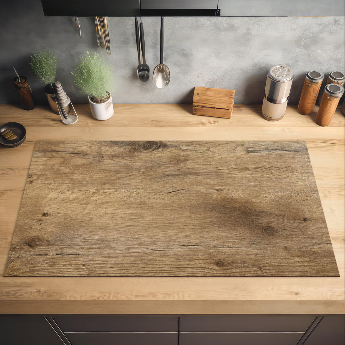 HERDABDECKPLATTE Holz - Braun - Holzoptik Induktionsschutz 91.6x52.7 cm - Eichefarben, Kunststoff (91.6/52.7/0.2cm) - MuchoWow