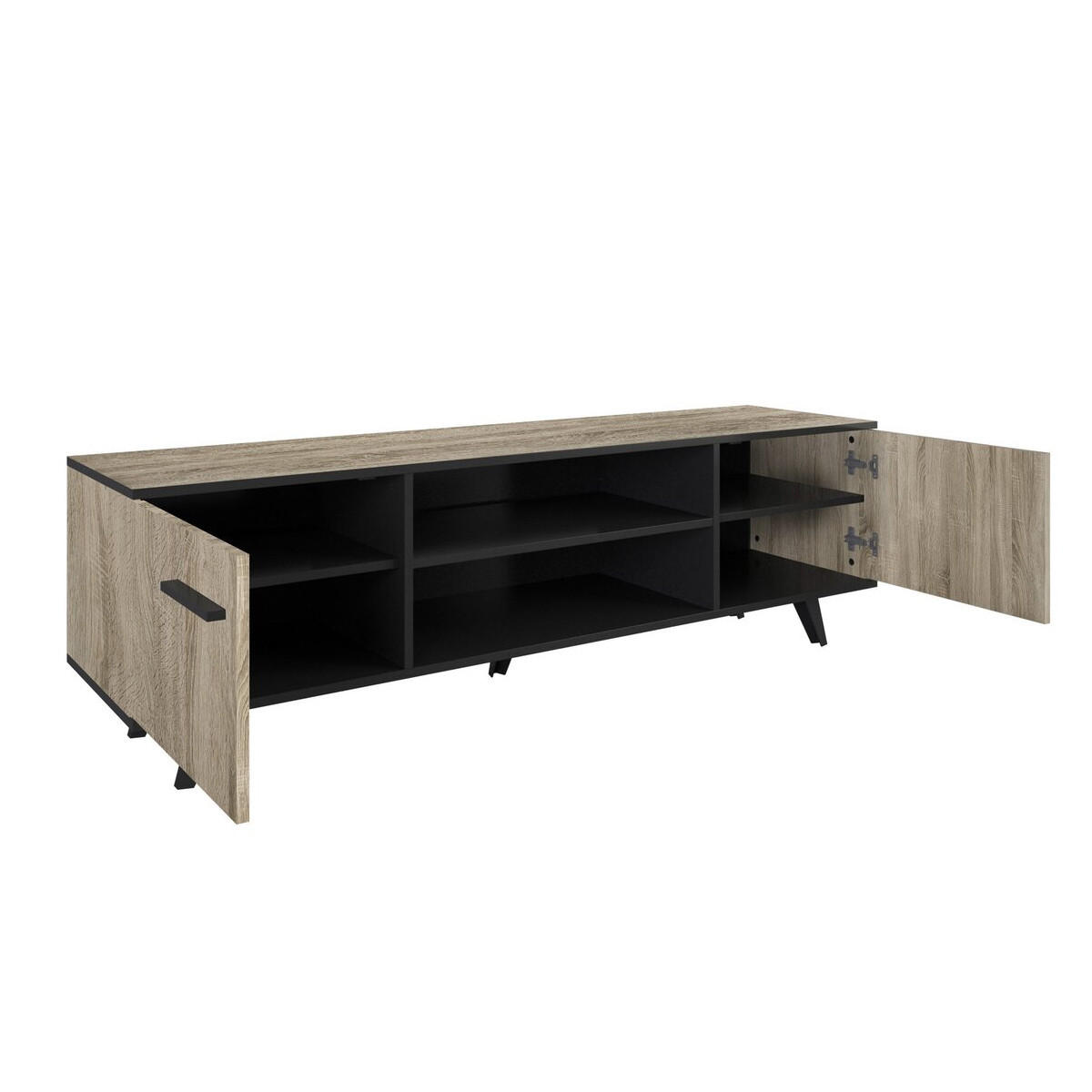 TV-MÖBEL mit 2 Türen und 2 Nischen L151,4 cm - Wayne - Schwarz/Eiche Artisan, Holzwerkstoff (39.3/46.2/151.4cm) - Calicosy