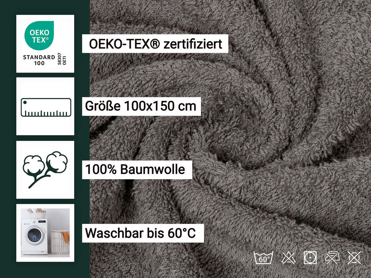 BADETUCH, 2er-Set, 100x150 cm, 100% Baumwolle, Grau - Anthrazit, Textil (100/150cm) - Zollner