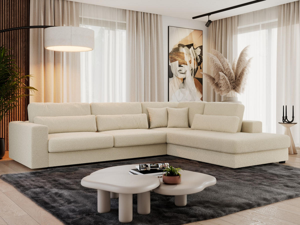ECKSOFA Savona Beige Boucle - rechts - Beige/Schwarz, Kunststoff/Textil (249/316cm) - MKS