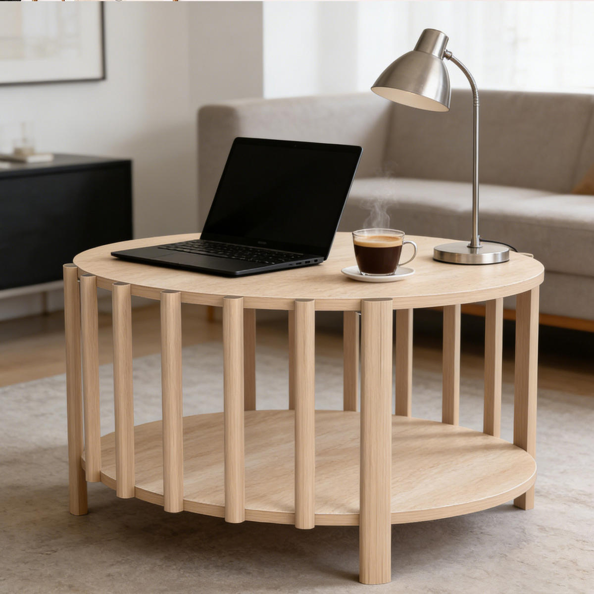 COUCHTISCH Runder Beistelltisch Ø 70 × 40 cm – Skandinavisch-minimalistisches Design, Holzoptik, Holzfarben - Naturfarben, Holzwerkstoff (70/74/40cm) - Ej. Life