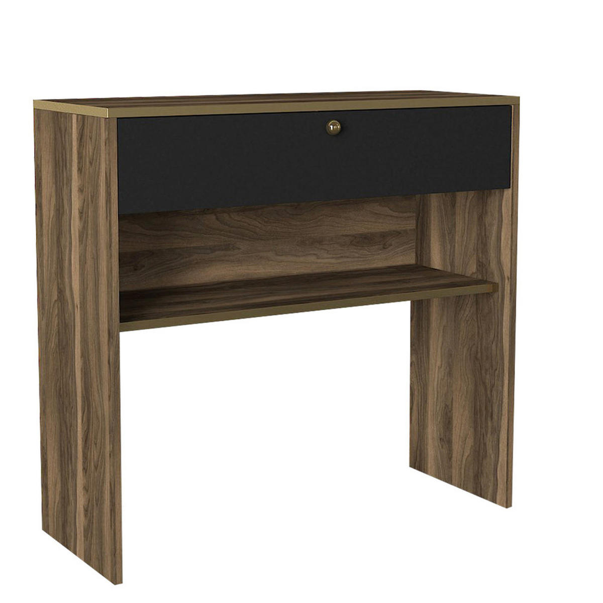 KONSOLENTISCH Luis Walnuss Schwarz - Goldfarben/Walnussfarben, Holzwerkstoff (35.5/90/90cm) - moebel17