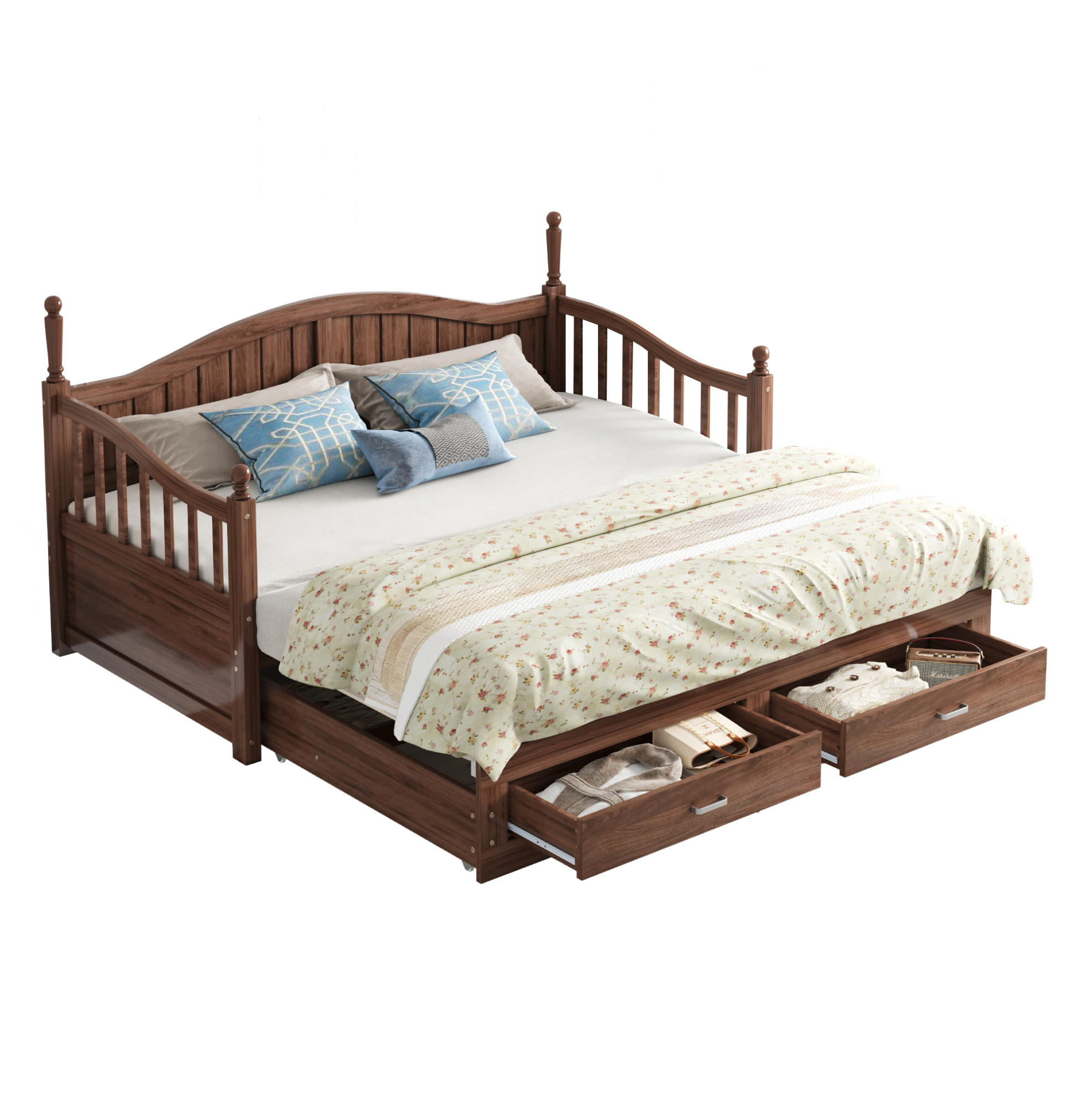 MULTIFUNKTIONSBETT 90/190 cm naturfarben aus Holz mit Ausziehfunktion und Schubladen - Naturfarben, Holzwerkstoff (90/190cm) - OKWISH