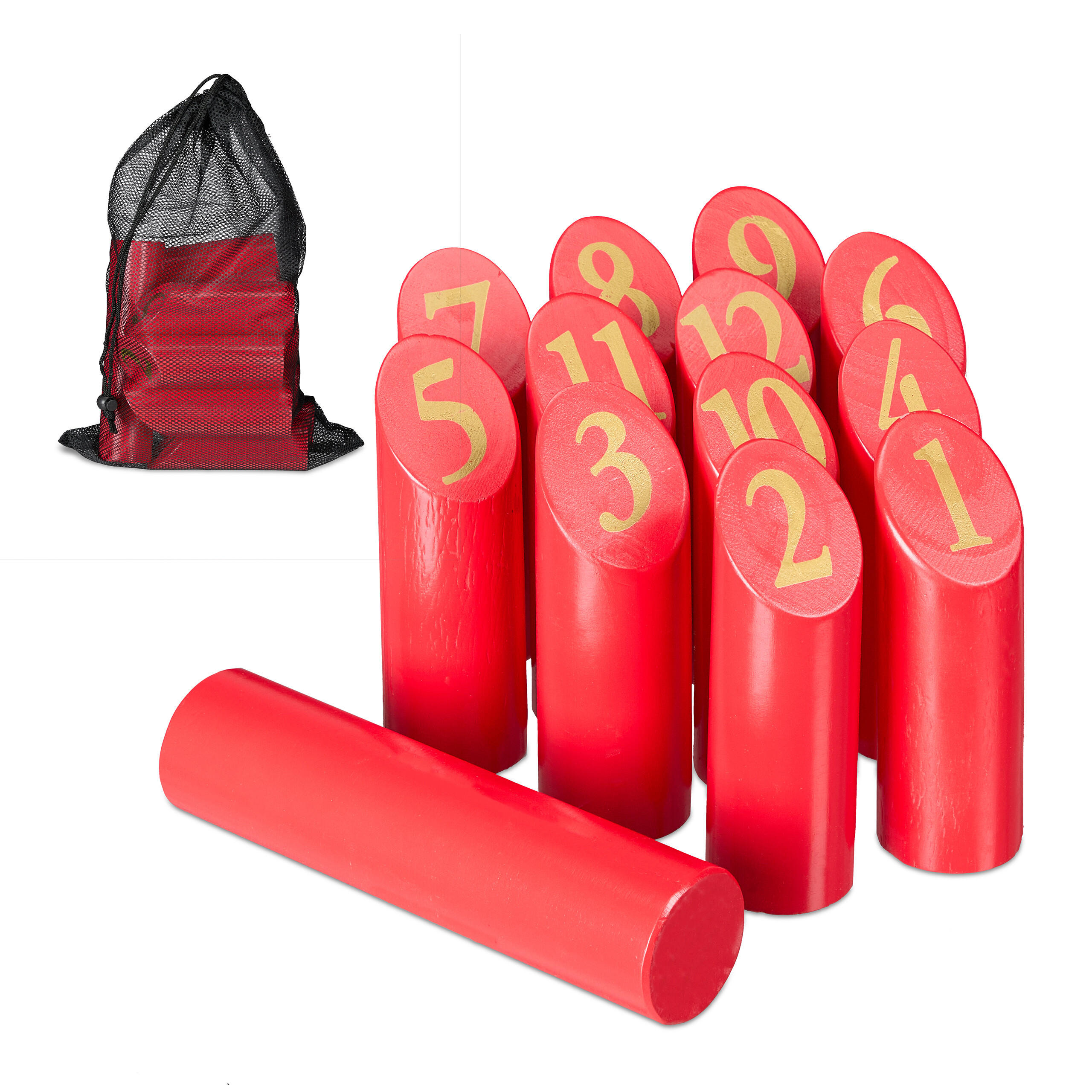 KUBB-WIKINGERSPIEL - Rot, Holz/Textil (5/20/5cm) - Relaxdays