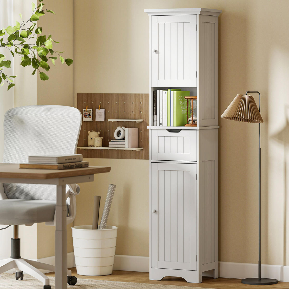 HOCHSCHRANK DE-12517 40/30/170 cm mit LED-Beleuchtung Weiß - Weiß, Holzwerkstoff (30/170/40cm) - ComfortXL
