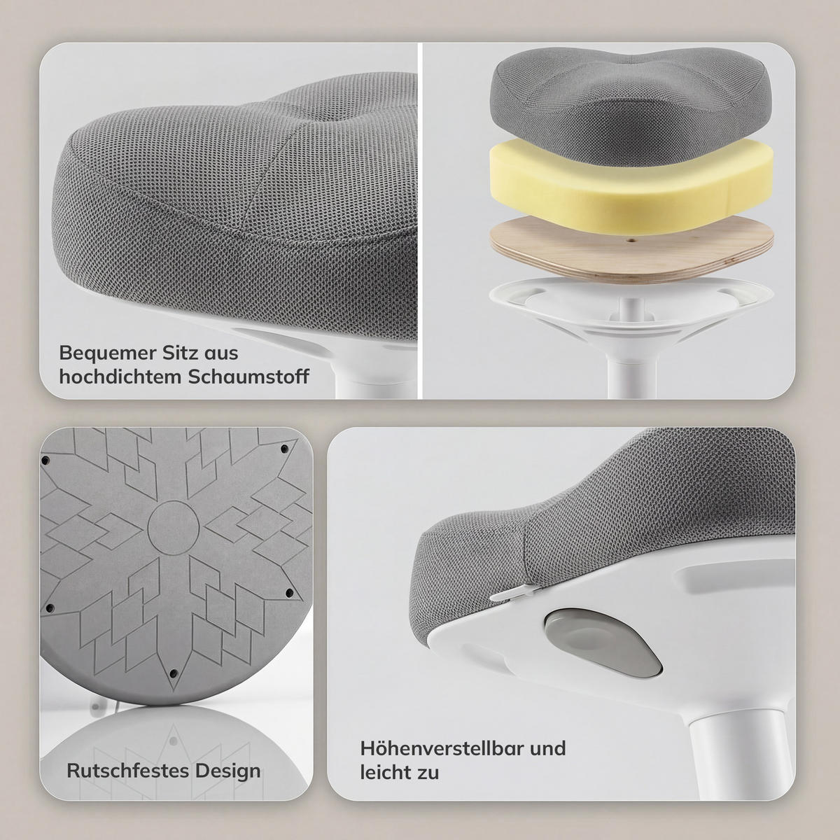 BALANCEHOCKER - Weiß/Grau, Metall (36/58/36cm)