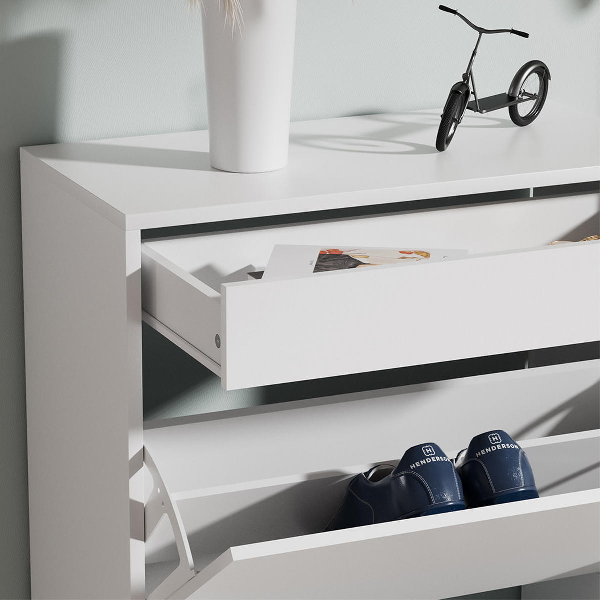 SCHUHSCHRANK Ivo Weiß 90 x 181.5 cm mit 3 Fächern, 1 Schublade - Weiß, Holzwerkstoff (90/181.5/30cm) - Vicco