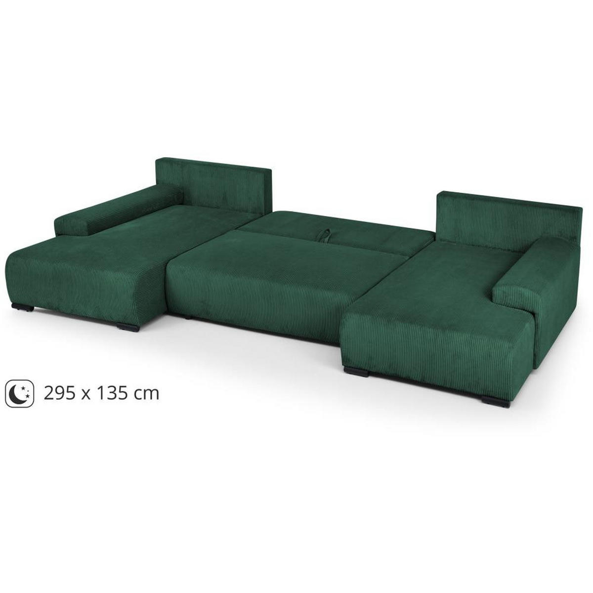 WOHNLANDSCHAFT Benny U grün - Schwarz/Grün, Textil/Metall (350/85/186cm) - Beautysofa