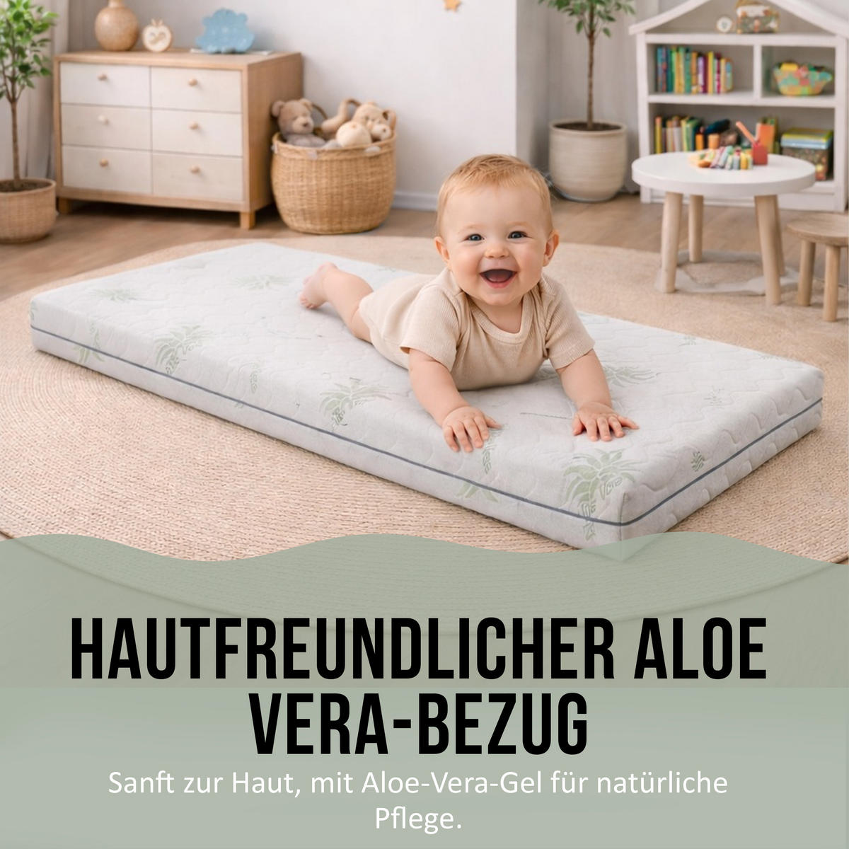 KINDERBETTMATRATZE 90/160 ALOE VERA Schaumstoffmatratze - Hellgrau, Naturmaterialien - Best for Kids
