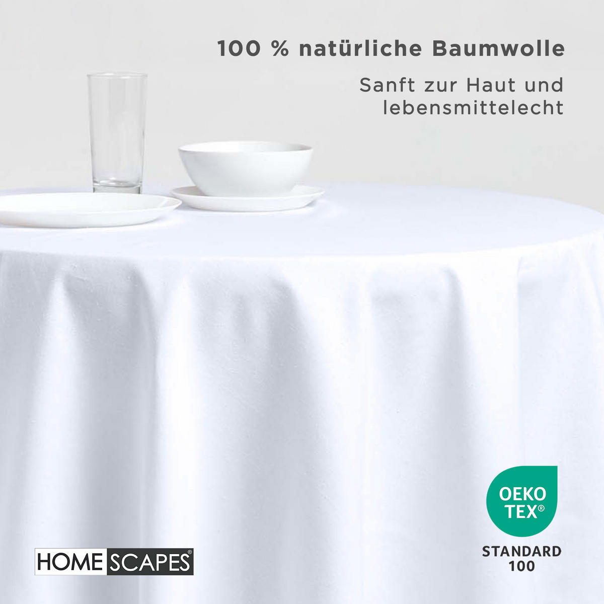 TISCHDECKE weiß rund 178 cm, 100% Baumwolle - Weiß, Textil (178/178cm) - Homescapes