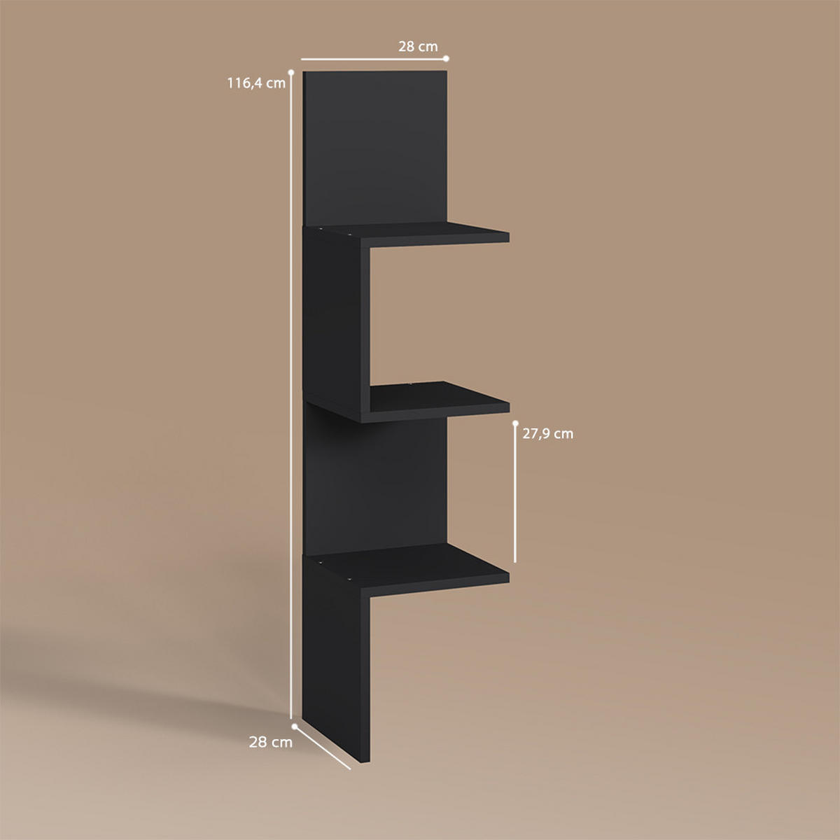 ECKREGAL Vesuvio Schwarz 28 x 116.4 cm 2er Set - Schwarz, Holzwerkstoff (28/116.4/28cm) - Livinity®
