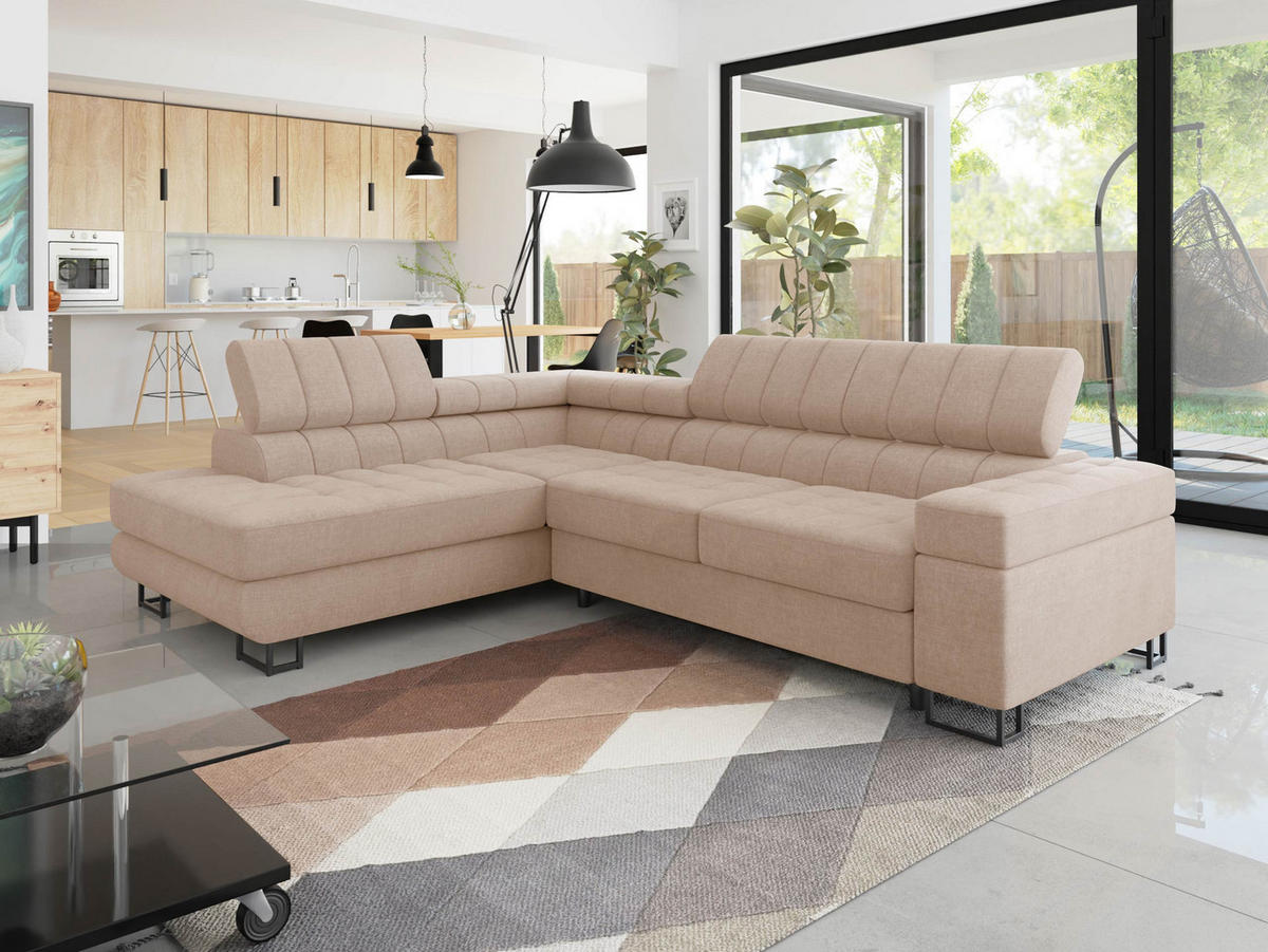 ECKSOFA Laris Premium, Seite: Links - Hellrosa/Schwarz, Holz/Textil (271/203cm) - MIRJAN24