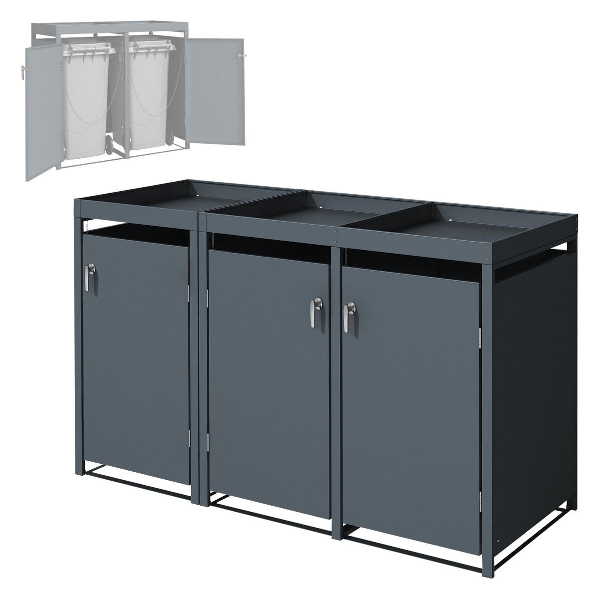 MÜLLTONNENBOX 3er mit Pflanzdach Anthrazit - Anthrazit, Metall (80/124/200cm) - ML-DESIGN