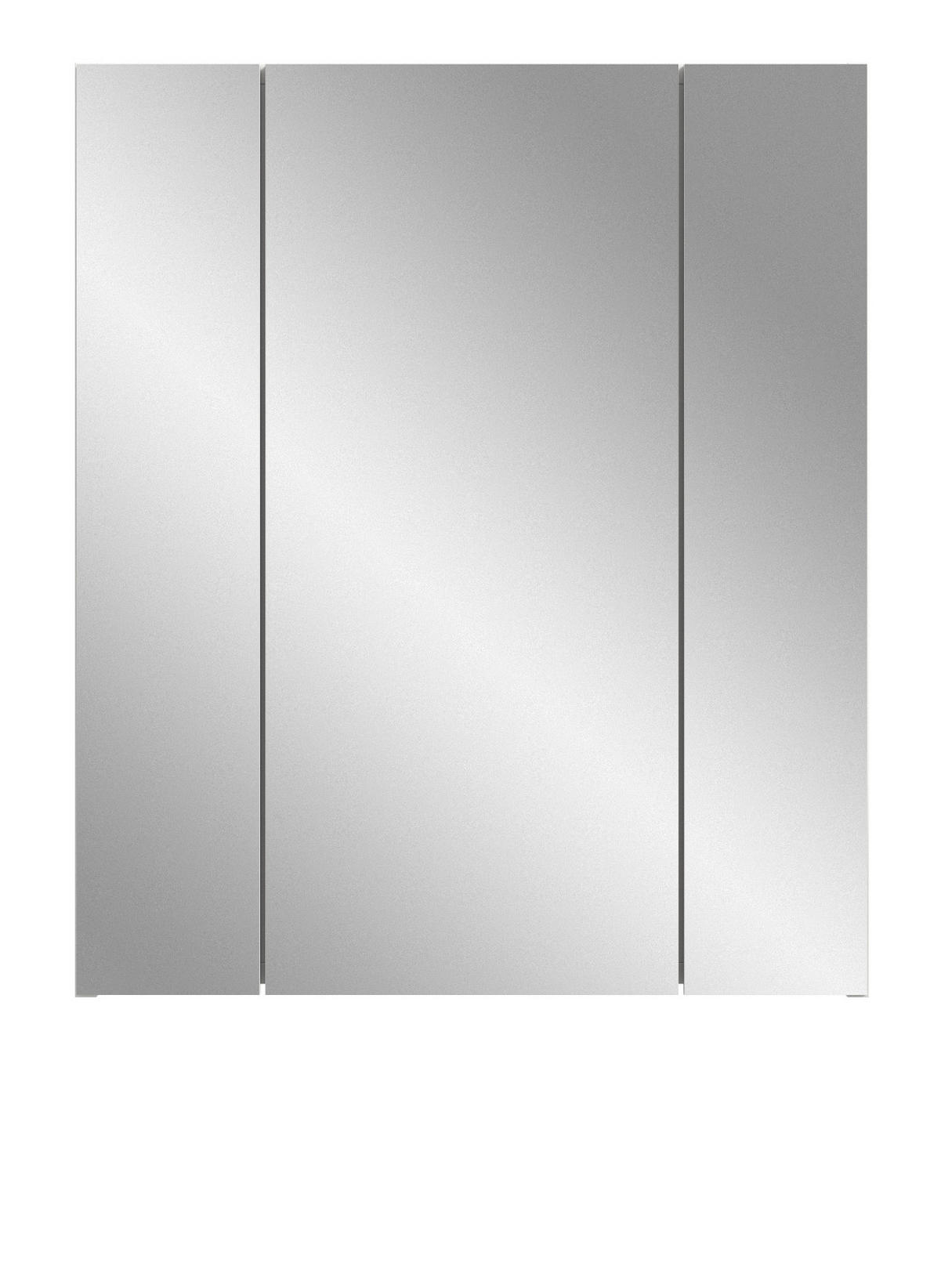 SPIEGELSCHRANK weiß Badschrank, Badschrank 3-türig 60 x 70 cm hängend - Weiß Hochglanz/Weiß, Glas/Holzwerkstoff (60/70/18cm) - Inn.Furn