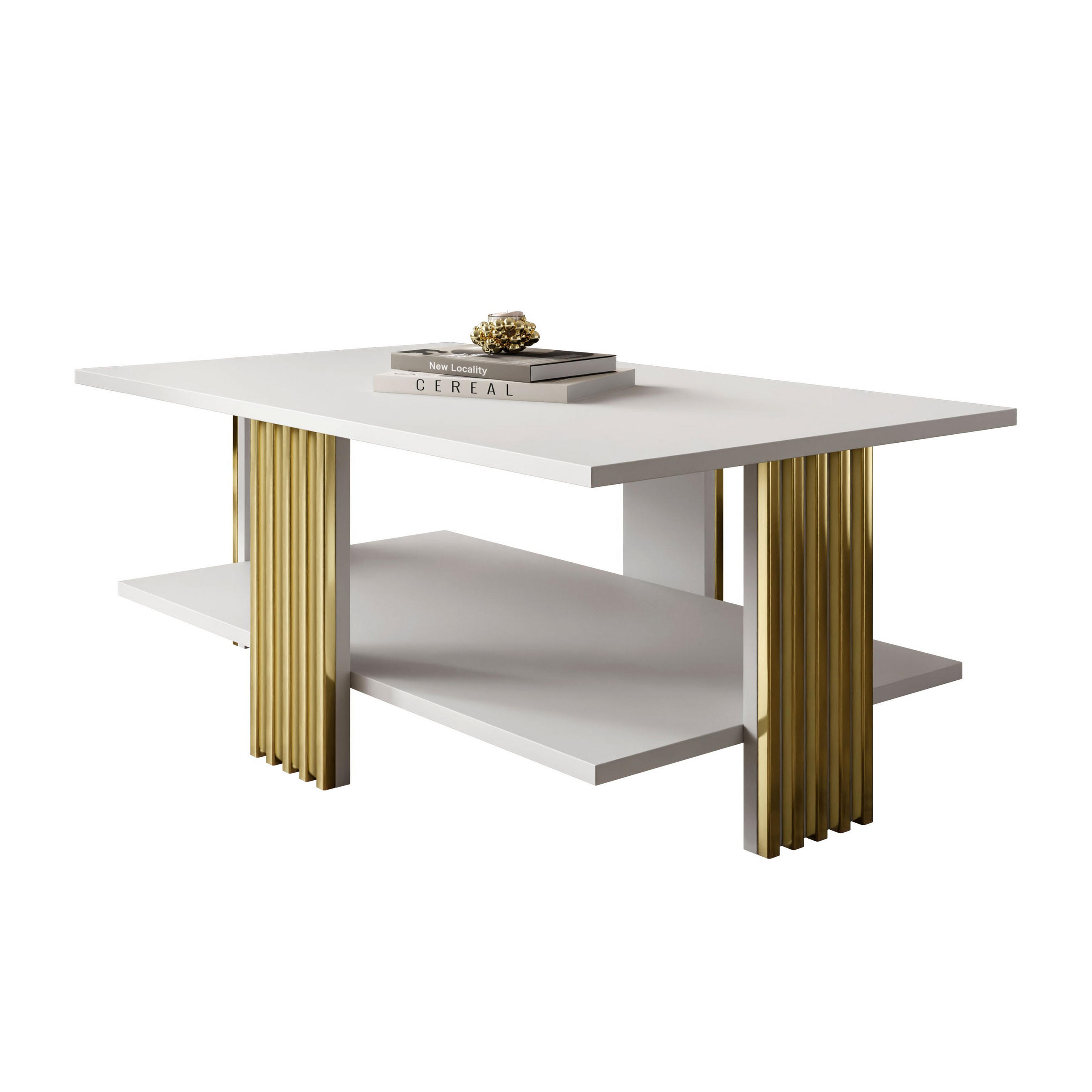 COUCHTISCH SAPHIRA GOLD mit Ablageboden, Weiß matt - Weiß, Holzwerkstoff (60/100/40cm) - Lookway