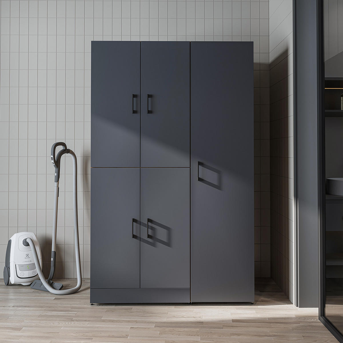 WASCHMASCHINENSCHRANK DORA-II 115cm Breit, 186cm Hoch - Anthrazit, Holzwerkstoff (115/186/73.8cm)