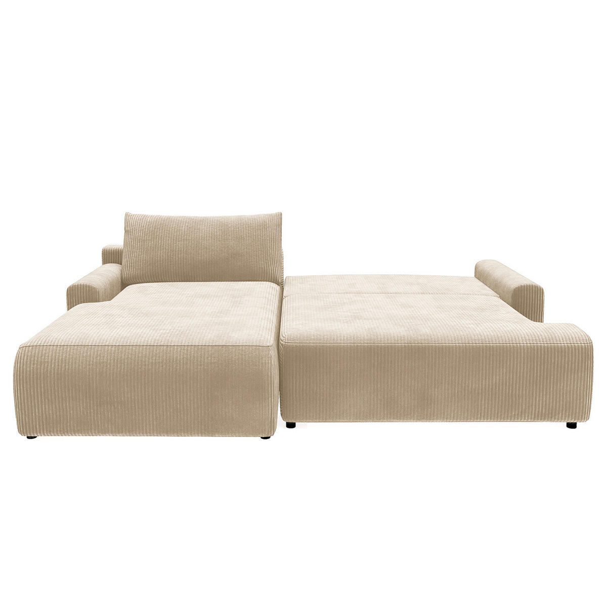 ECKSOFA mit Schlaffunktion - Longchair - Creme/Schwarz, Kunststoff/Textil (253/167cm) - home24