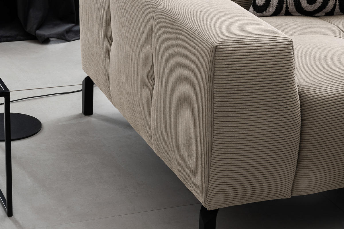 ECKSOFA OHIO Beige Cord - Beige/Schwarz, Textil/Metall (311/219cm) - KAWOLA
